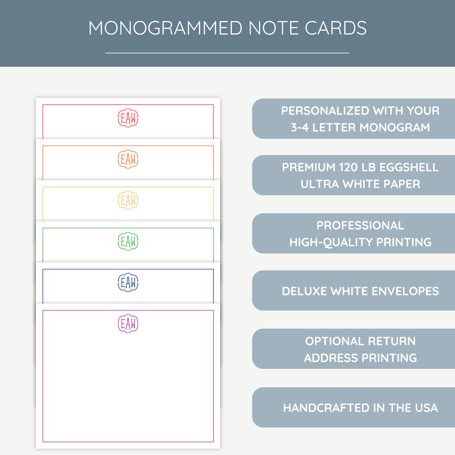 Personalized Monogram Notecard Set – Luxe Stationery in Multiple Color Options