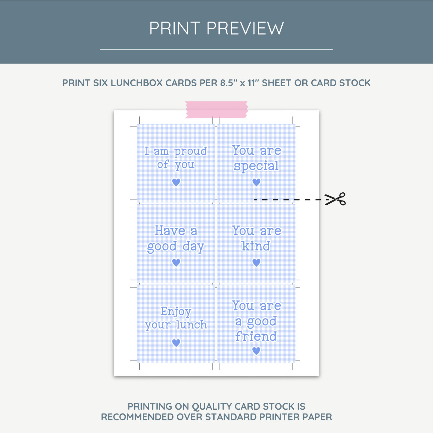 Blue Gingham Printable Lunch Box Notes for Kids