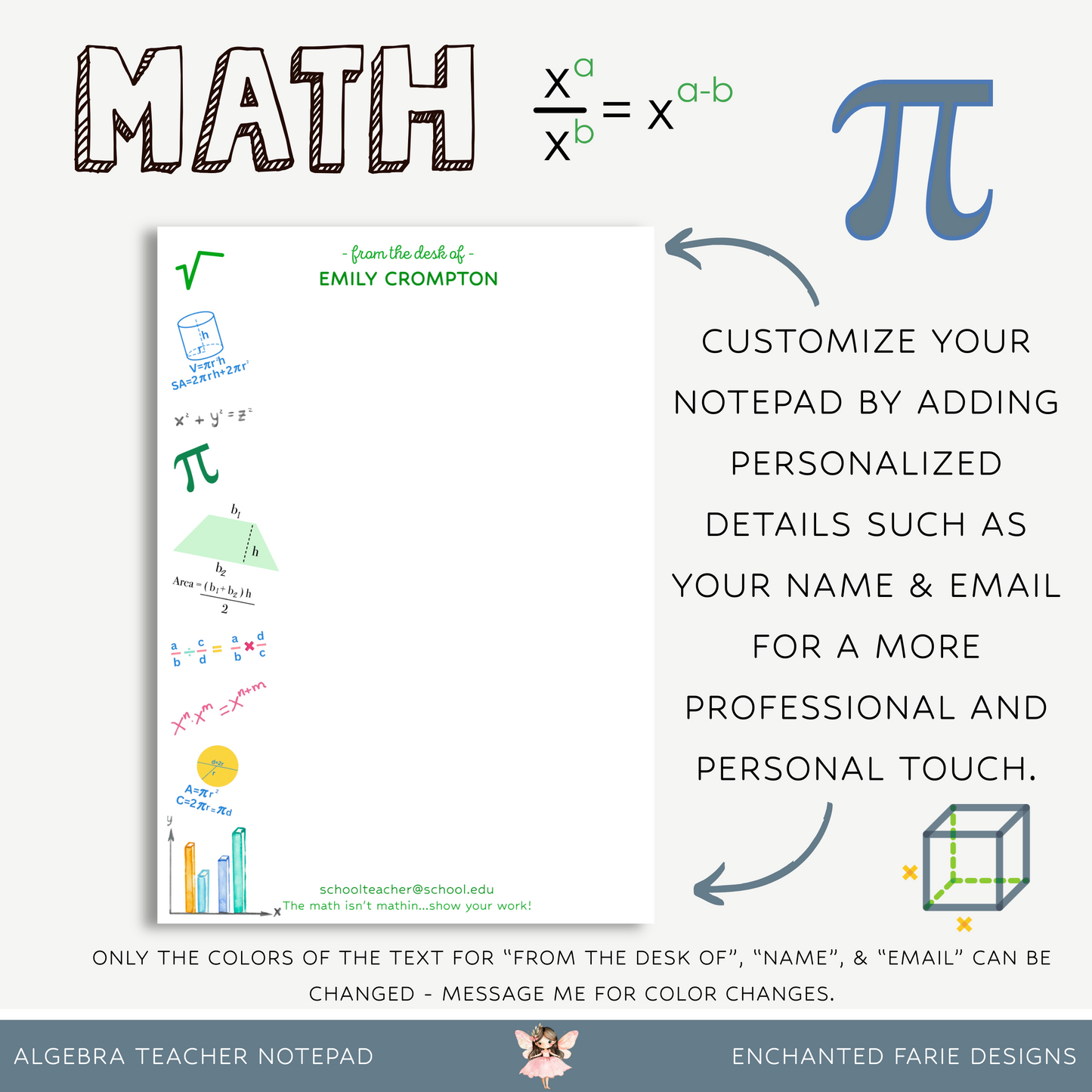 Personalized Algebra Teacher Notepad - School Stationery