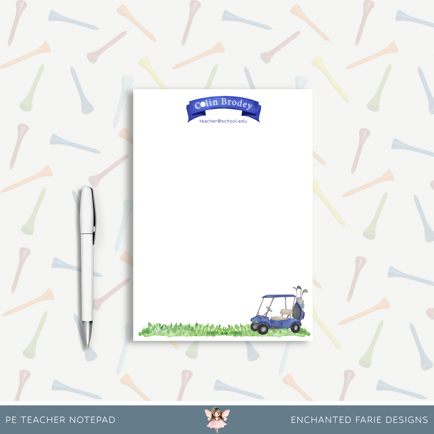 Personalized PE Teacher Notepad – Golf Theme Stationery for Coaches & Educators