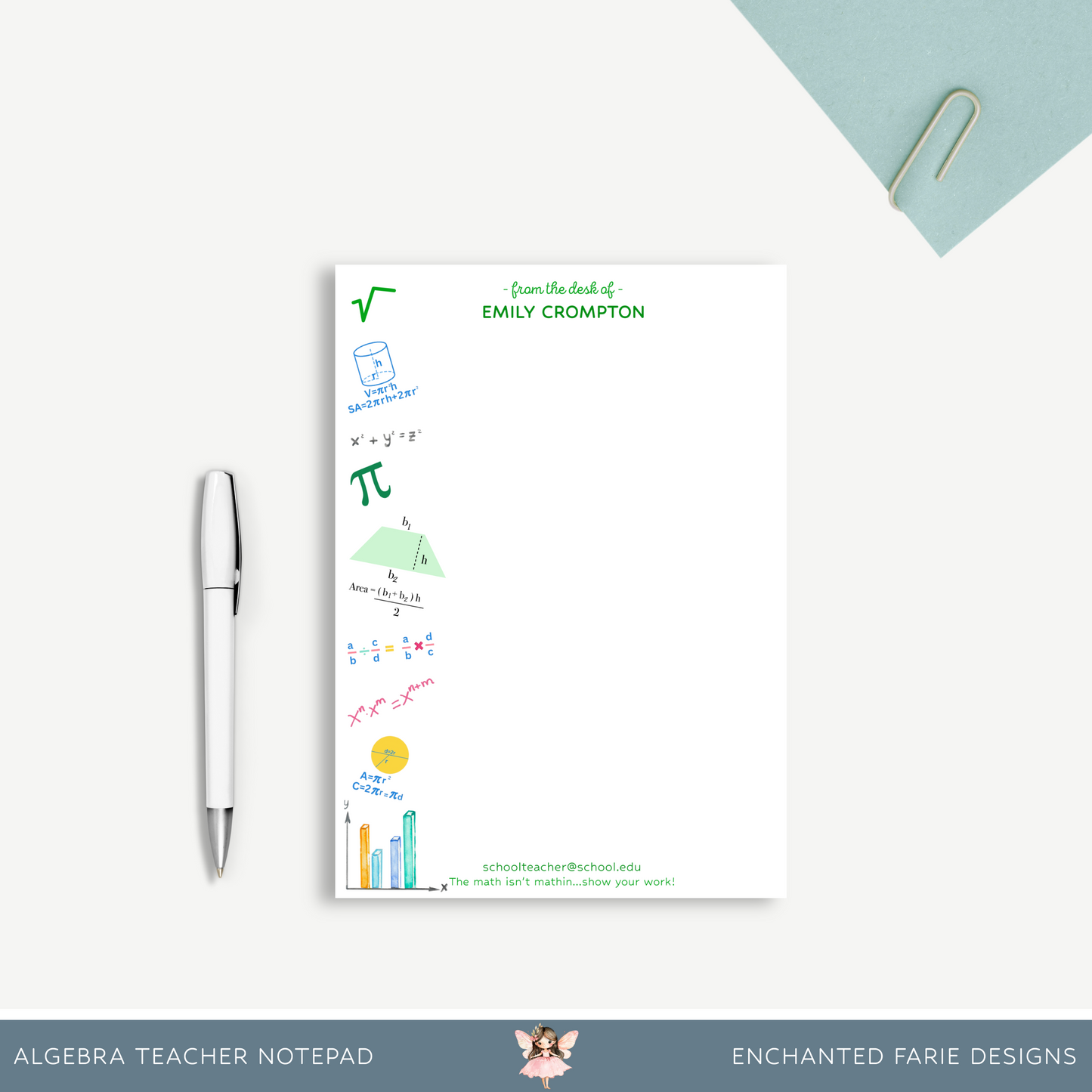 Personalized Algebra Teacher Notepad - School Stationery