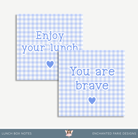 Blue Gingham Printable Lunch Box Notes for Kids