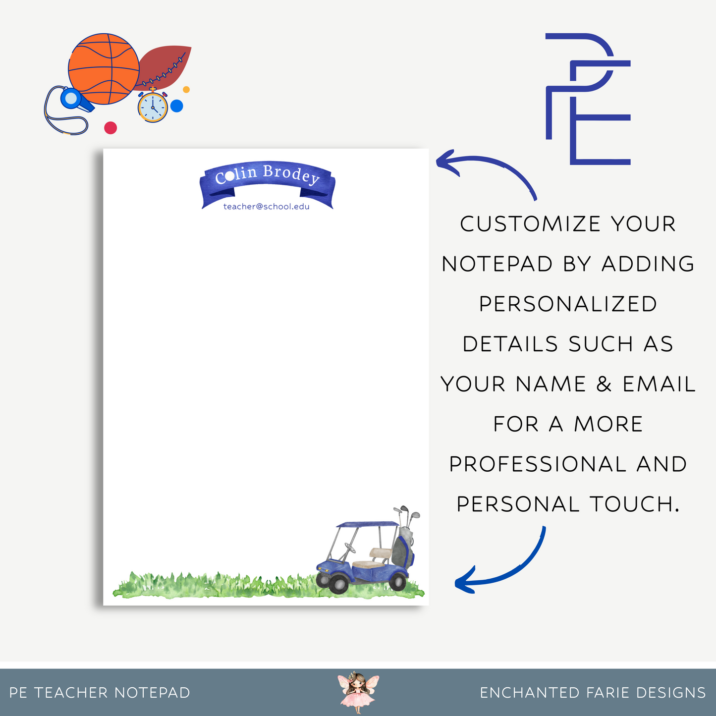 Personalized PE Teacher Notepad – Golf Theme Stationery for Coaches & Educators