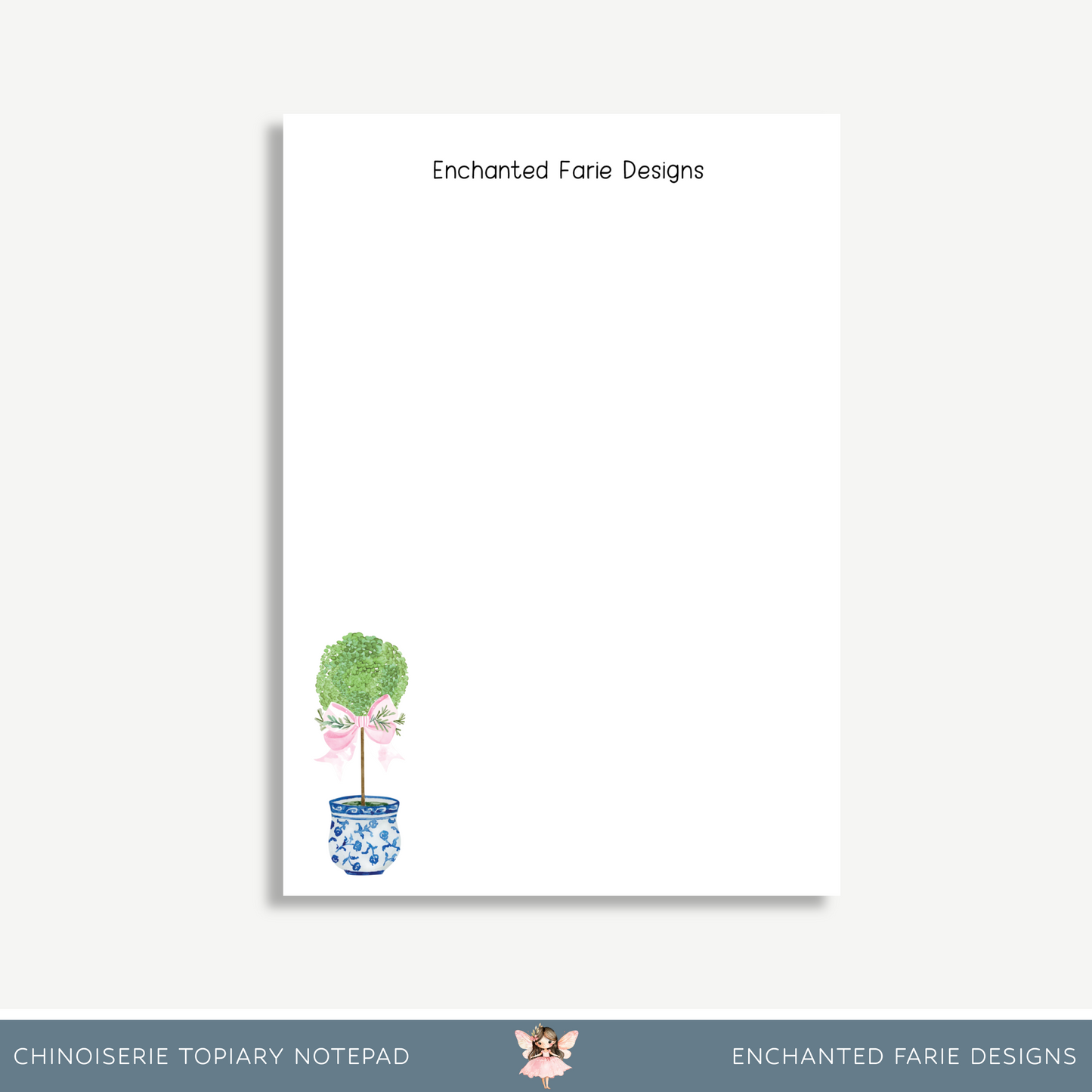 Notepad – Elegant Blue & White Stationery with Pink Bow