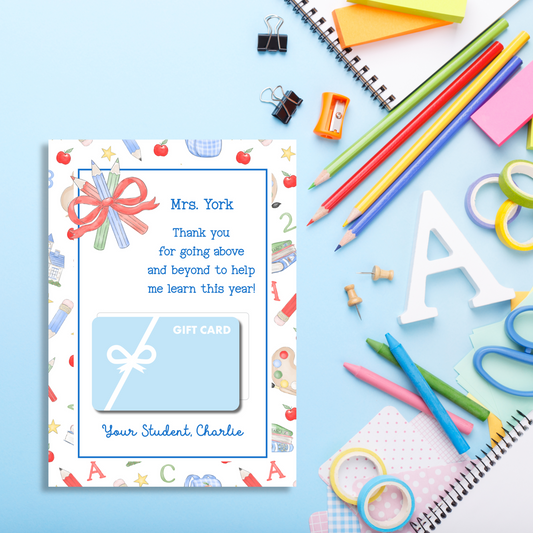 Printable Teacher Appreciation Gift Card Holder – Boy Theme