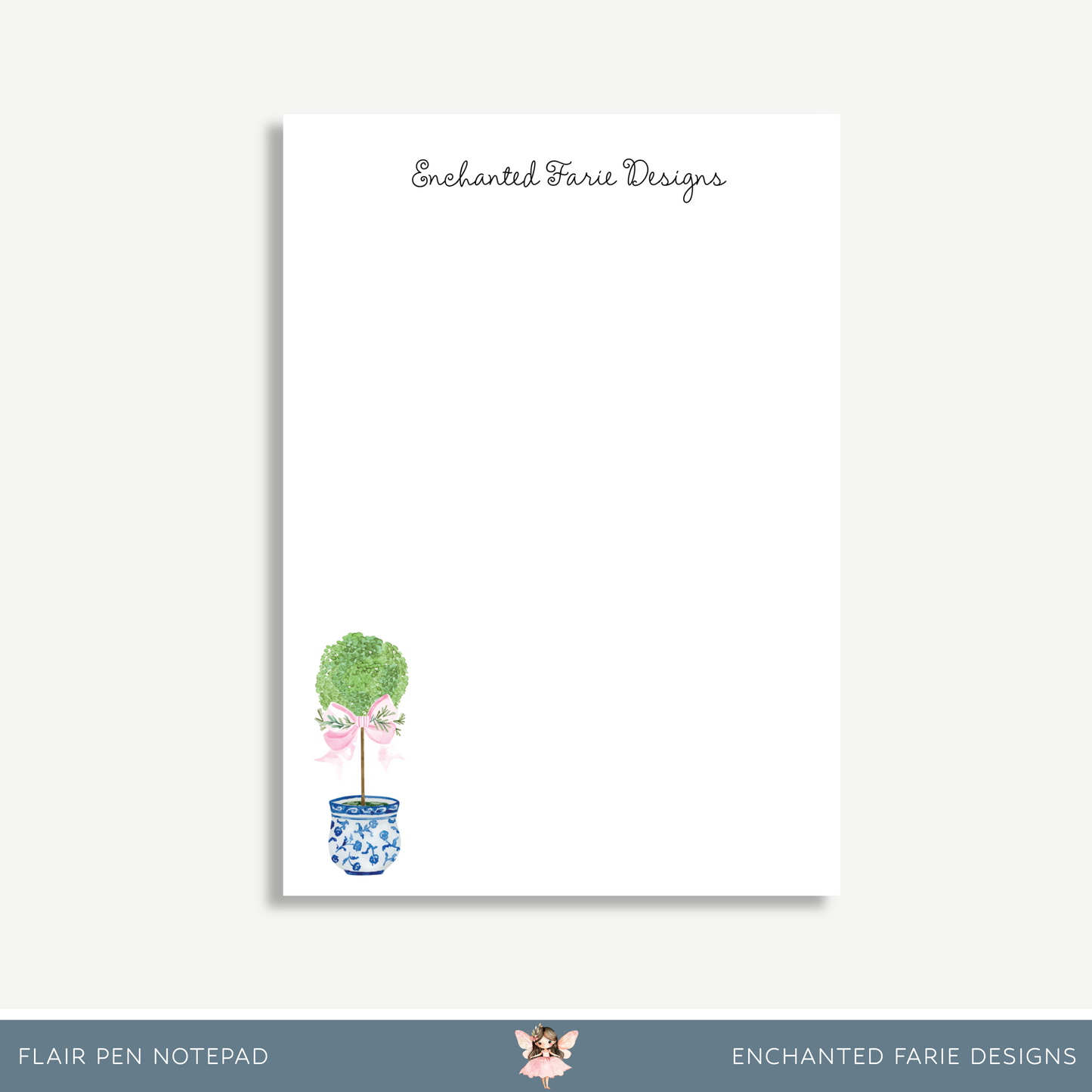 Notepad – Elegant Blue & White Stationery with Pink Bow