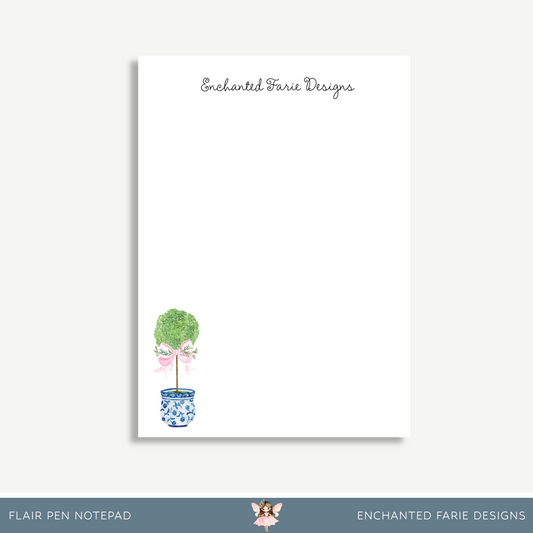 Notepad – Elegant Blue & White Stationery with Pink Bow