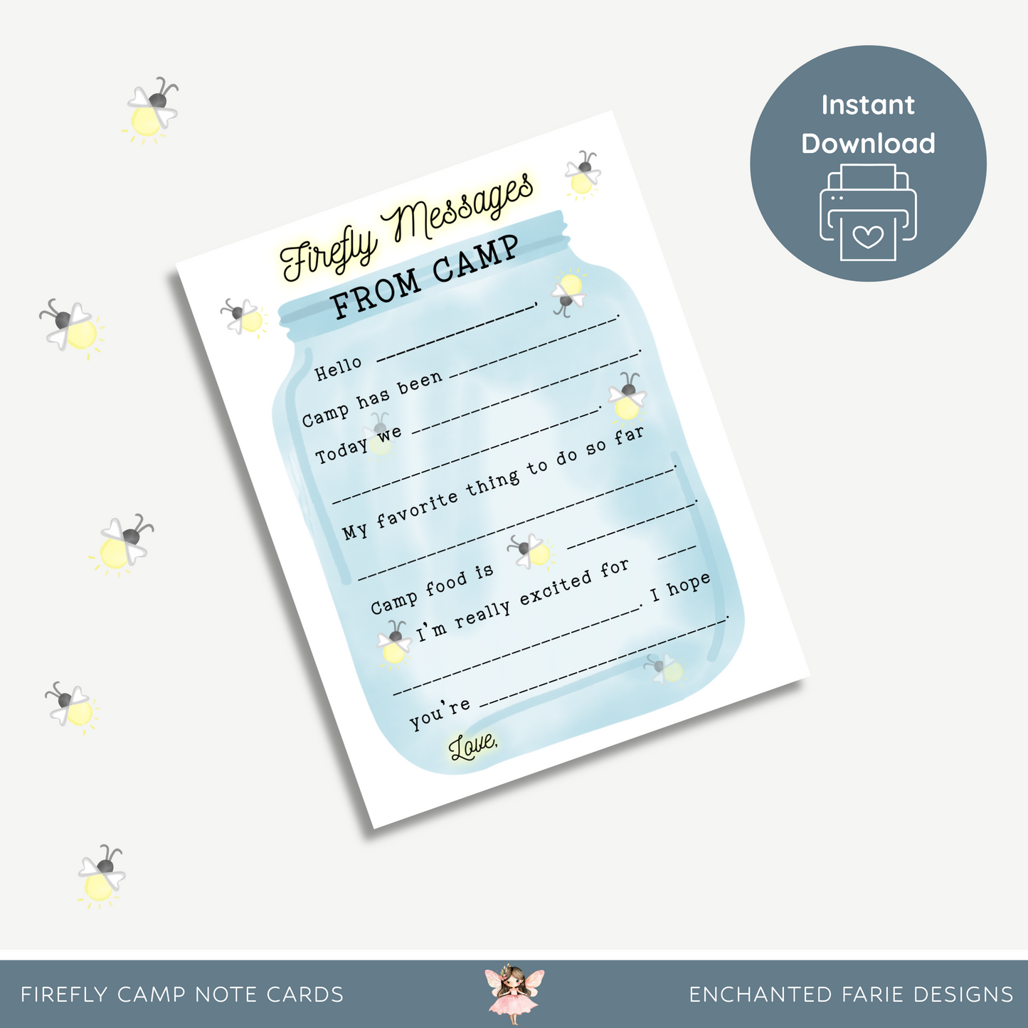 Firefly Camp Memory Notecards for Kids – Summer Camp Stationery Set