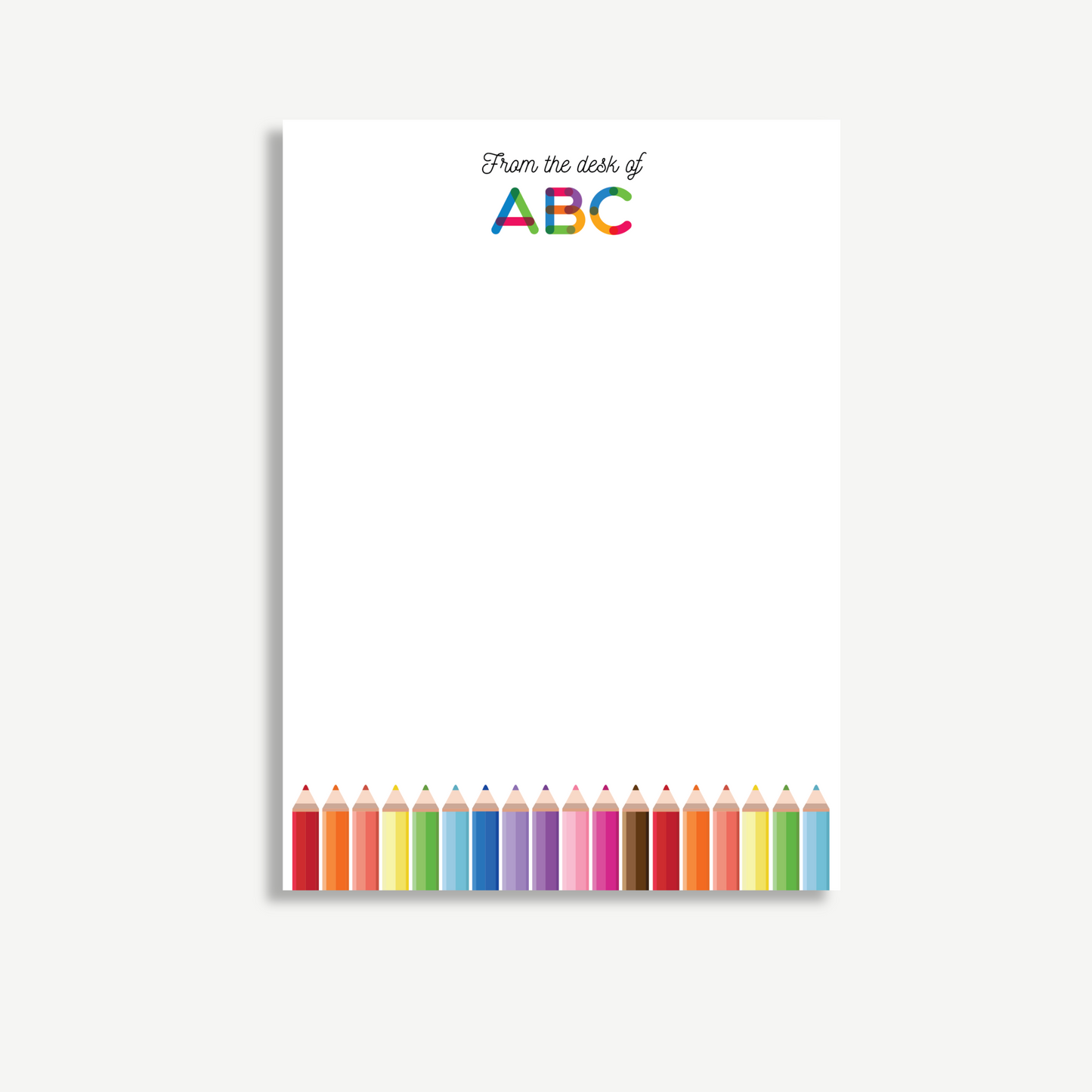 ABC Teacher Desk Notepad – Colorful Pencil Stationery | 5x7 Personalized Notepad