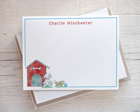 Kids Stationery - Watercolor Puppy and Dog House