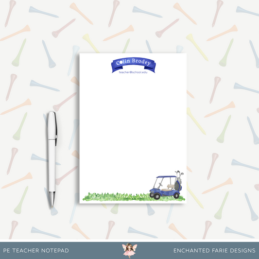 Personalized PE Teacher Notepad – Golf Theme Stationery for Coaches & Educators