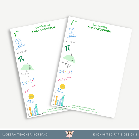 Personalized Algebra Teacher Notepad - School Stationery